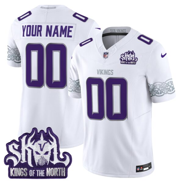 Minnesota Vikings King Of The North Patch Throwback Vapor Limited Custom Jersey V2 – All Stitched – Winter Warrior Jersey