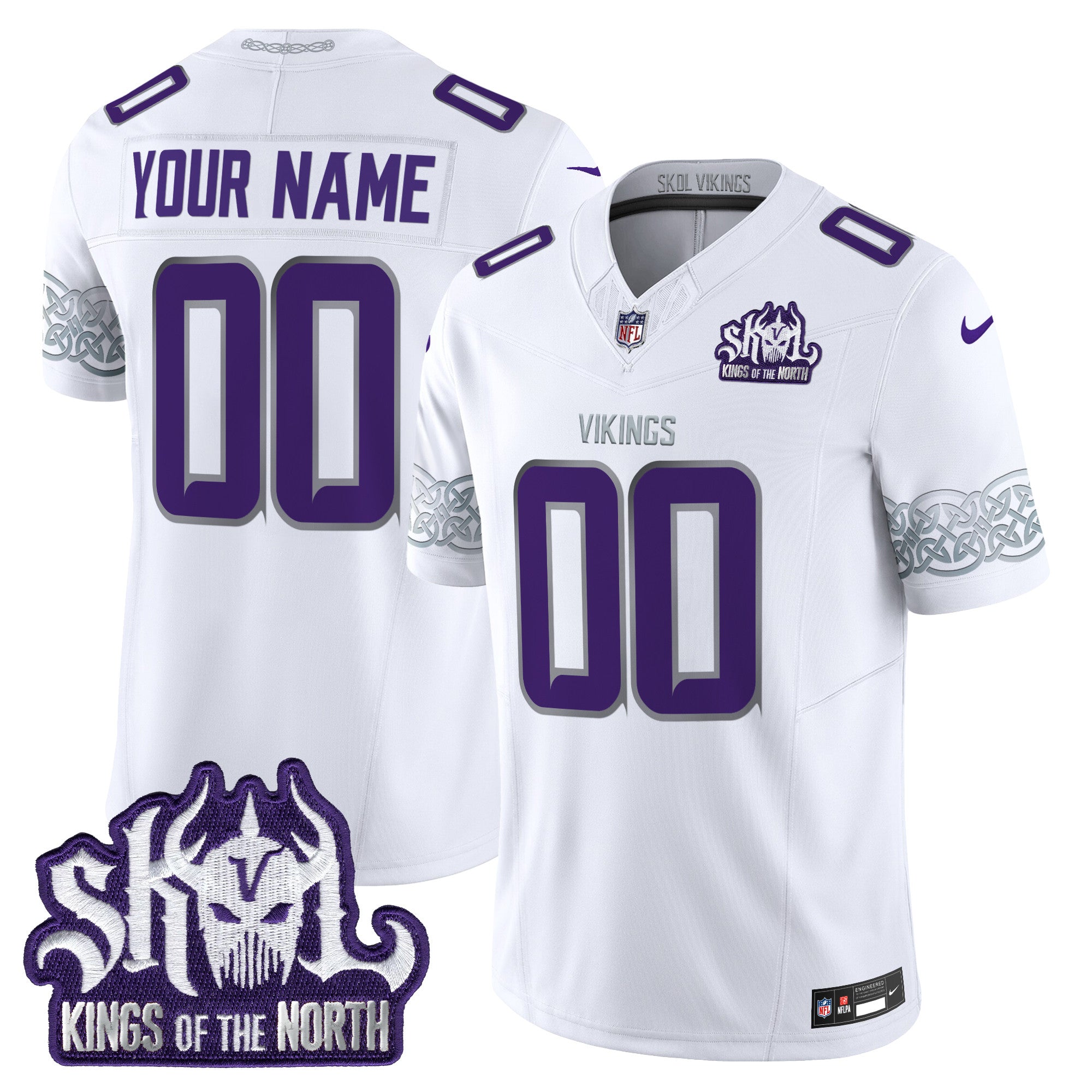 Minnesota Vikings King Of The North Patch Throwback Vapor Limited Custom Jersey V2 – All Stitched – Winter Warrior Jersey