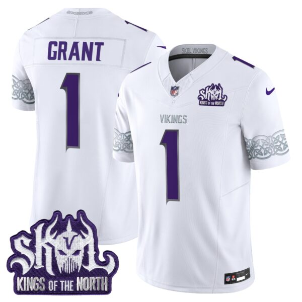 Minnesota Vikings King Of The North Patch Vapor Limited Jersey V2 – All Stitched – Winter Warrior – Bud Grant Jersey