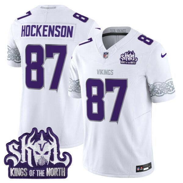 Minnesota Vikings King Of The North Patch Vapor Limited Jersey V2 – All Stitched – Winter Warrior – T.J. Hockenson Jersey