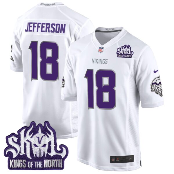 Minnesota Vikings 2024 Winter Warrior Skol Patch Game Jersey – All Stitched – White Limited – Justin Jefferson Jersey