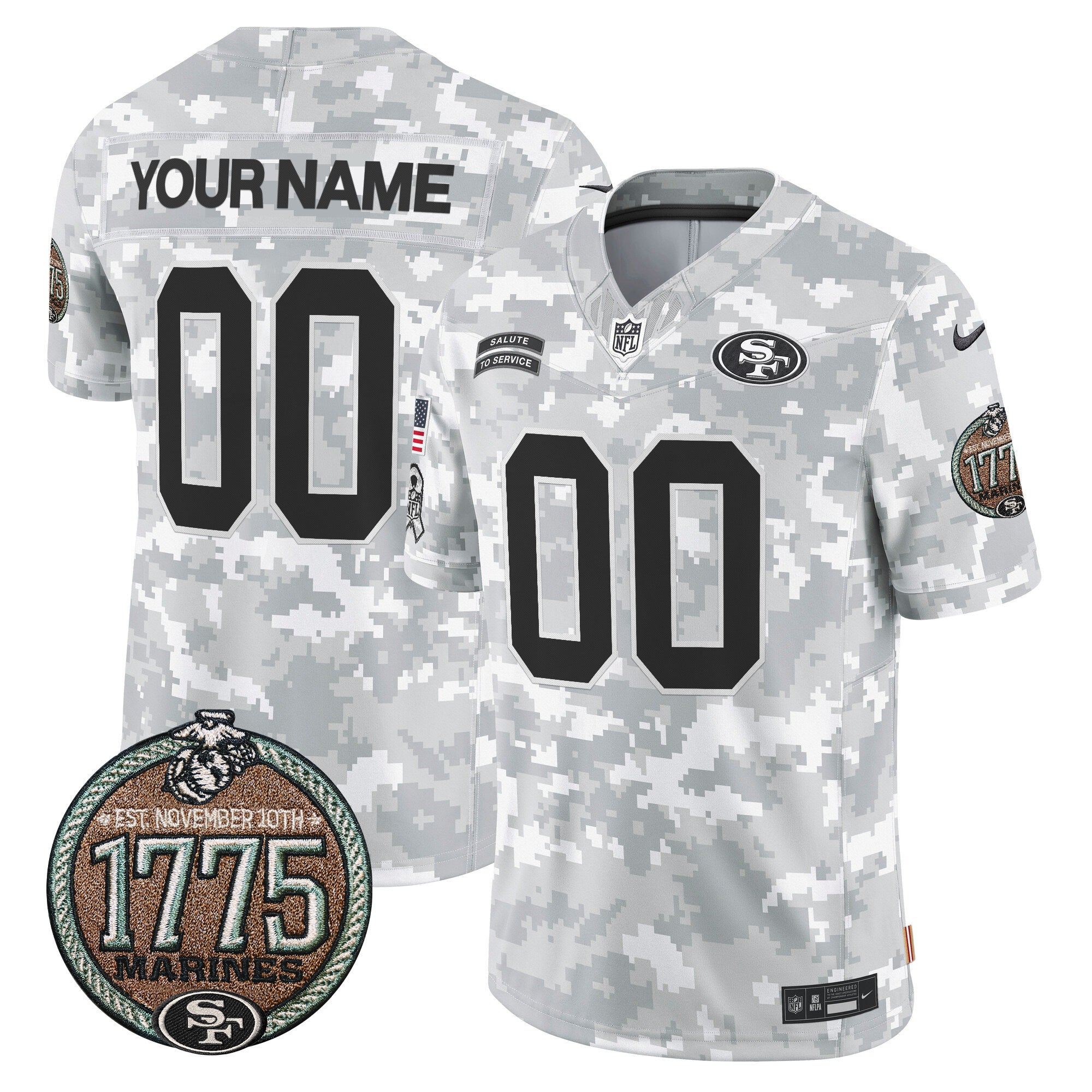49ers 2024 Salute to Service Establishment Year Patch Vapor Limited Custom Jersey – All Stitched – Marines Jersey