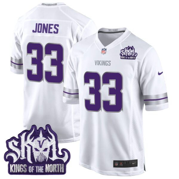Minnesota Vikings 2024 Winter Warrior Skol Patch Game Jersey – All Stitched – White – Aaron Jones Jersey