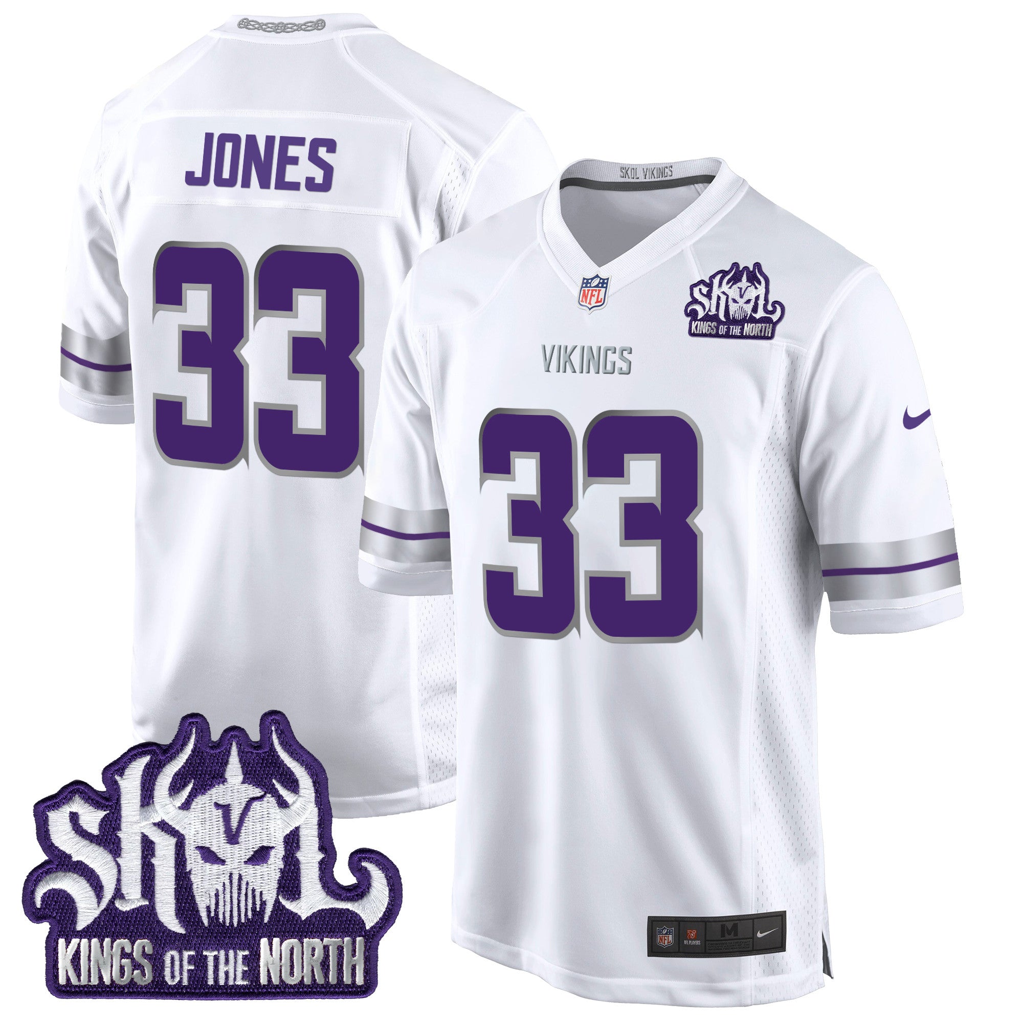 Minnesota Vikings 2024 Winter Warrior Skol Patch Game Jersey – All Stitched – White – Aaron Jones Jersey