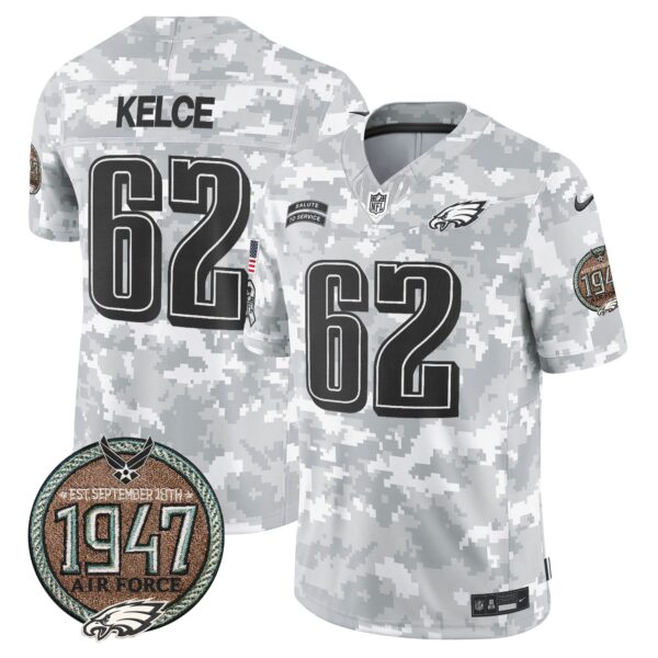 Eagles 2024 Salute to Service Establishment Year Patch Vapor Limited Jersey – All Stitched – Air Force – Jason Kelce Jersey