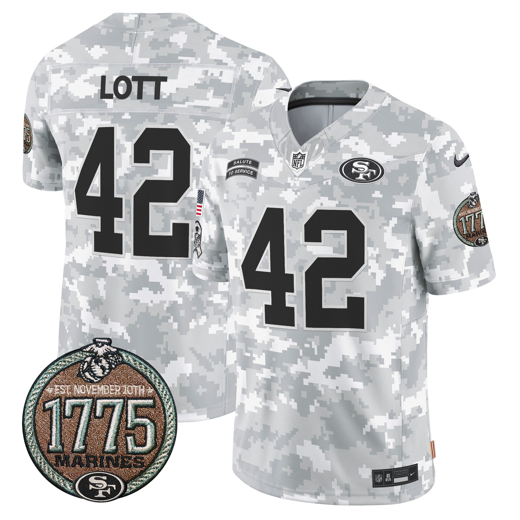 49ers 2024 Salute to Service Establishment Year Patch Vapor Limited Jersey – All Stitched – Marines – Ronnie Lott Jersey