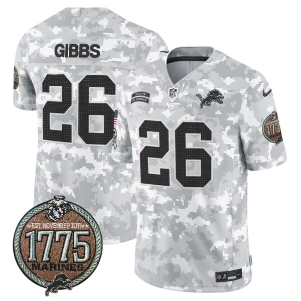 Detroit Lions 2024 Salute to Service Establishment Year Patch Vapor Limited Jersey – All Stitched – Marines – Jahmyr Gibbs Jersey