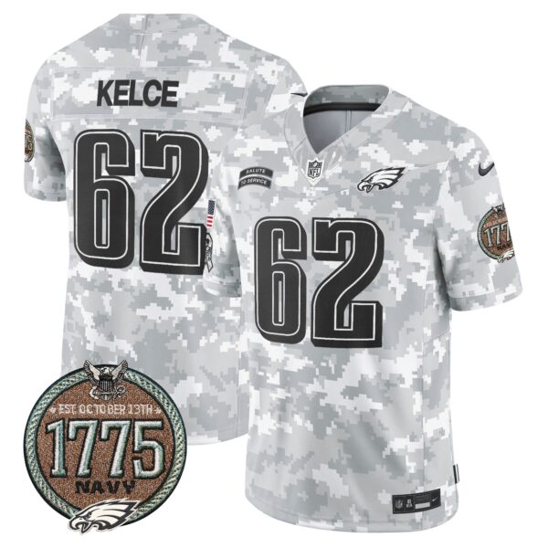 Eagles 2024 Salute to Service Establishment Year Patch Vapor Limited Jersey – All Stitched – Navy – Jason Kelce Jersey