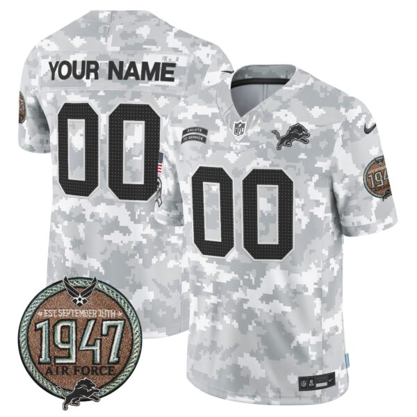 Detroit Lions 2024 Salute to Service Establishment Year Patch Vapor Limited Custom Jersey – All Stitched – Air Force Jersey
