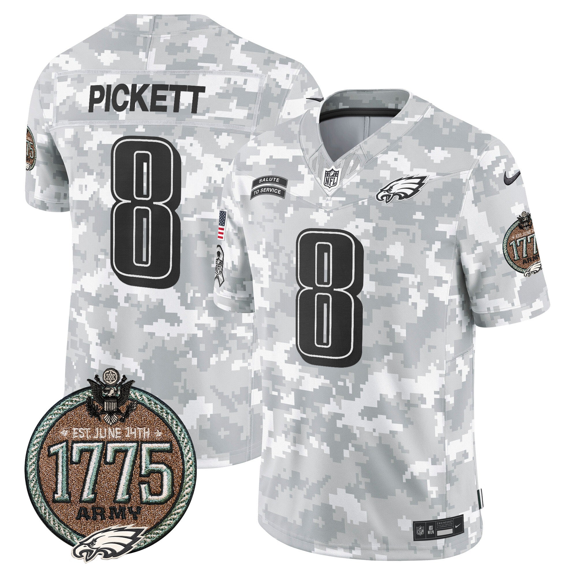 Eagles 2024 Salute to Service Establishment Year Patch Vapor Limited Jersey – All Stitched – Army – Kenny Pickett Jersey