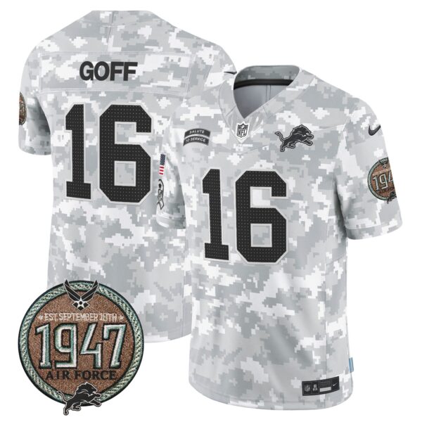 Detroit Lions 2024 Salute to Service Establishment Year Patch Vapor Limited Jersey – All Stitched – Air Force – Jared Goff Jersey