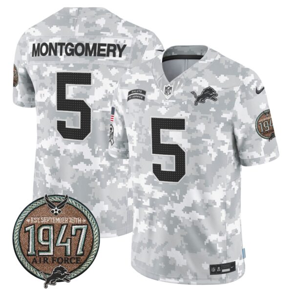 Detroit Lions 2024 Salute to Service Establishment Year Patch Vapor Limited Jersey – All Stitched – Air Force – David Montgomery Jersey