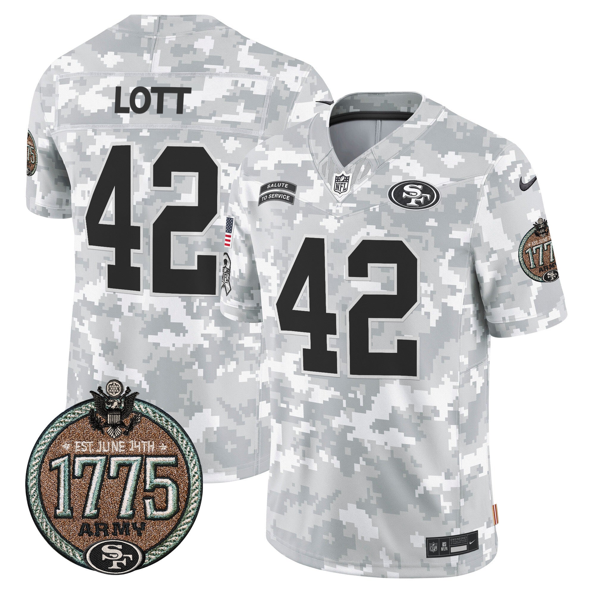 49ers 2024 Salute to Service Establishment Year Patch Vapor Limited Jersey – All Stitched – Army – Ronnie Lott Jersey