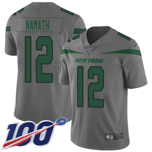 Nike Jets #12 Joe Namath Gray Men’s Stitched NFL Limited Inverted Legend 100th Season Jersey