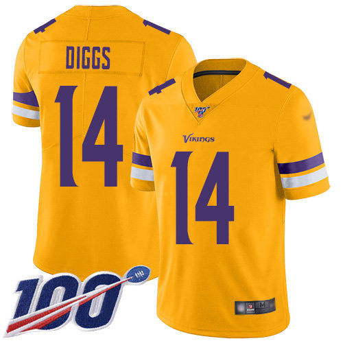 Nike Vikings #14 Stefon Diggs Gold Men’s Stitched NFL Limited Inverted Legend 100th Season Jersey