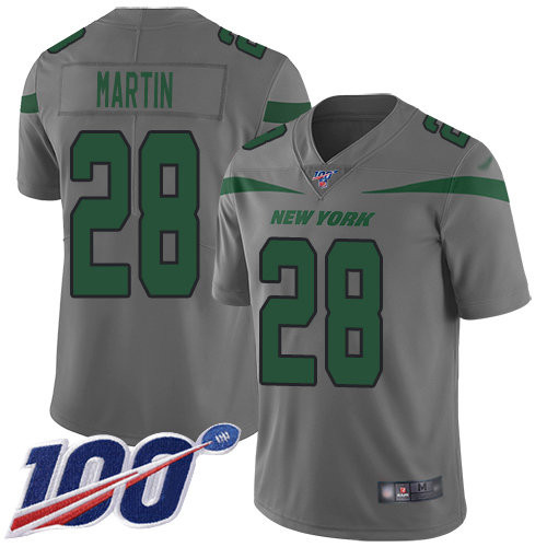 Nike Jets #28 Curtis Martin Gray Men’s Stitched NFL Limited Inverted Legend 100th Season Jersey