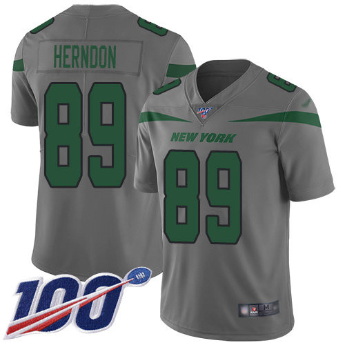 Nike Jets #89 Chris Herndon Gray Men’s Stitched NFL Limited Inverted Legend 100th Season Jersey