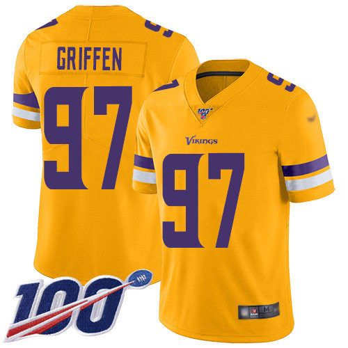 Nike Vikings #97 Everson Griffen Gold Men’s Stitched NFL Limited Inverted Legend 100th Season Jersey