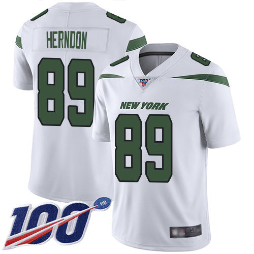 Nike Jets #89 Chris Herndon White Men’s Stitched NFL 100th Season Vapor Limited Jersey