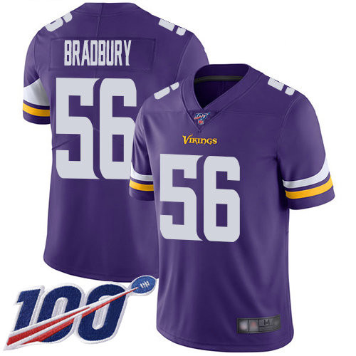 Nike Vikings #56 Garrett Bradbury Purple Team Color Men’s Stitched NFL 100th Season Vapor Limited Jersey