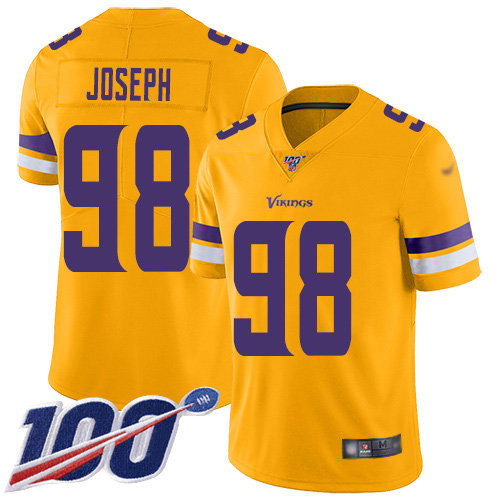 Nike Vikings #98 Linval Joseph Gold Men’s Stitched NFL Limited Inverted Legend 100th Season Jersey