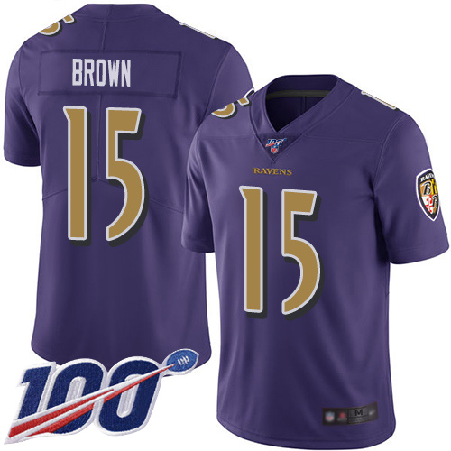 Nike Ravens #15 Marquise Brown Purple Men’s Stitched NFL Limited Rush 100th Season Jersey
