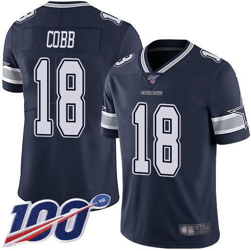 Nike Cowboys #18 Randall Cobb Navy Blue Team Color Men’s Stitched NFL 100th Season Vapor Limited Jersey