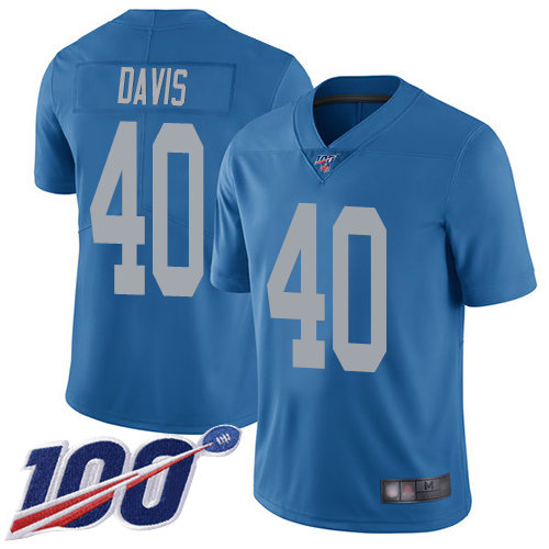 Nike Lions #40 Jarrad Davis Blue Throwback Men’s Stitched NFL 100th Season Vapor Limited Jersey