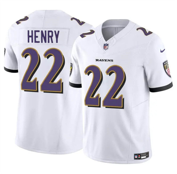 Men’s Baltimore Ravens #22 Derrick Henry 2023 F.U.S.E. White Vapor Limited Football Stitched Jersey