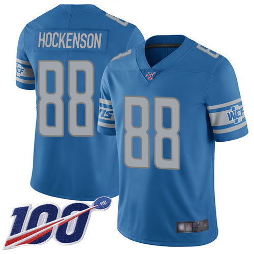Nike Lions #88 T.J. Hockenson Blue Team Color Men’s Stitched NFL 100th Season Vapor Limited Jersey