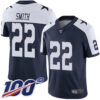 Nike Cowboys #22 Emmitt Smith Navy Blue Thanksgiving Men’s Stitched NFL 100th Season Vapor Throwback Limited Jersey
