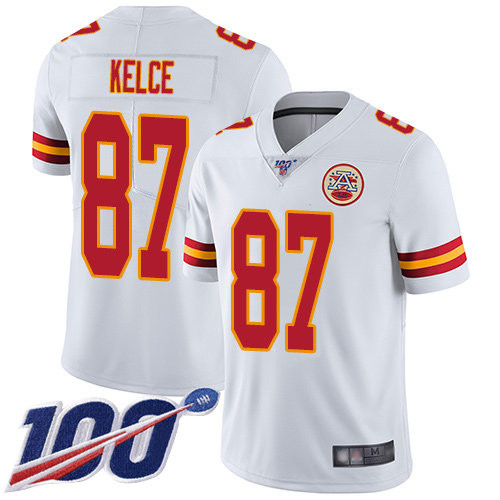 Nike Chiefs #87 Travis Kelce White Men’s Stitched NFL 100th Season Vapor Limited Jersey