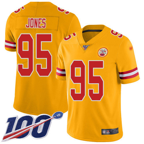 Nike Chiefs #95 Chris Jones Gold Men’s Stitched NFL Limited Inverted Legend 100th Season Jersey