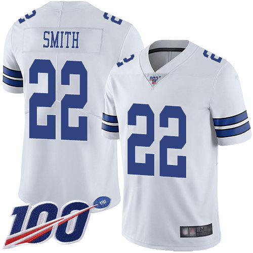 Nike Cowboys #22 Emmitt Smith White Men’s Stitched NFL 100th Season Vapor Limited Jersey