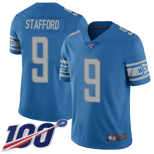 Nike Lions #9 Matthew Stafford Blue Team Color Men’s Stitched NFL 100th Season Vapor Limited Jersey
