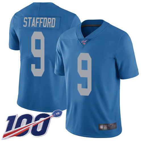 Nike Lions #9 Matthew Stafford Blue Throwback Men’s Stitched NFL 100th Season Vapor Limited Jersey