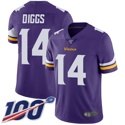 Vikings #14 Stefon Diggs Purple Team Color Men’s Stitched Football 100th Season Vapor Limited Jersey