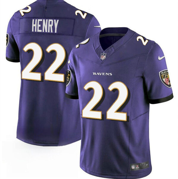 Men’s Baltimore Ravens #22 Derrick Henry Purple 2023 F.U.S.E. Vapor Limited Football Stitched Jersey