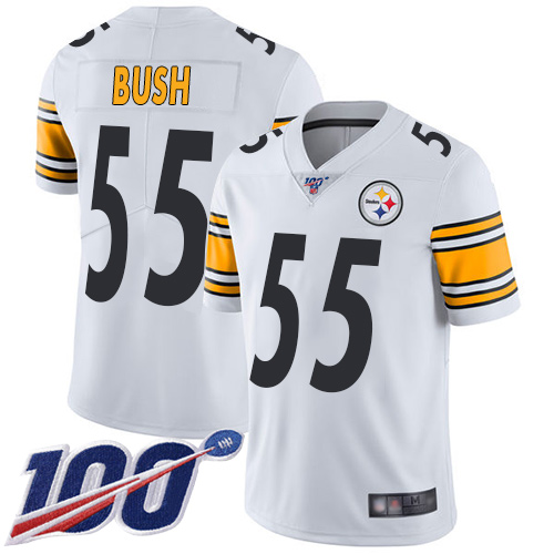 Steelers #55 Devin Bush White Men’s Stitched Football 100th Season Vapor Limited Jersey