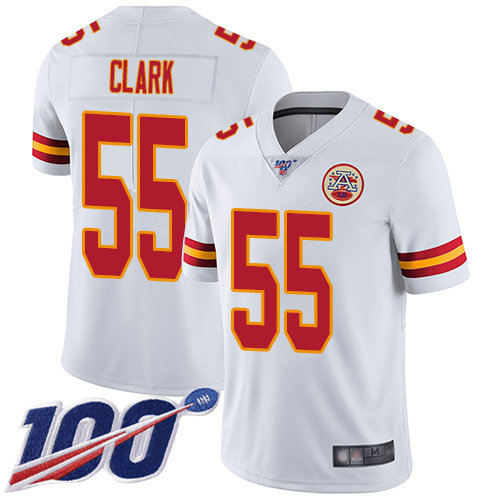 Nike Chiefs #55 Frank Clark White Men’s Stitched NFL 100th Season Vapor Limited Jersey