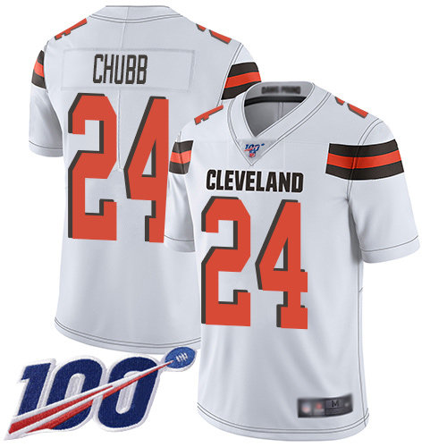 Nike Browns #24 Nick Chubb White Men’s Stitched NFL 100th Season Vapor Limited Jersey