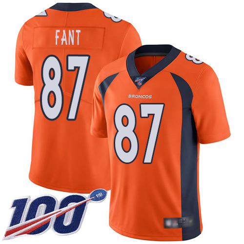 Nike Broncos #87 Noah Fant Orange Men’s Stitched NFL 100th Season Vapor Limited Jersey