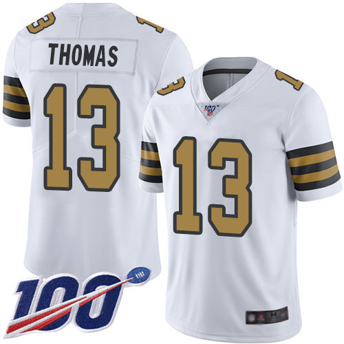 Saints #13 Michael Thomas White Men’s Stitched Football Limited Rush 100th Season Jersey