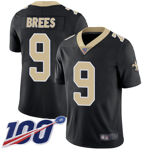 Saints #9 Drew Brees Black Team Color Men’s Stitched Football 100th Season Vapor Limited Jersey