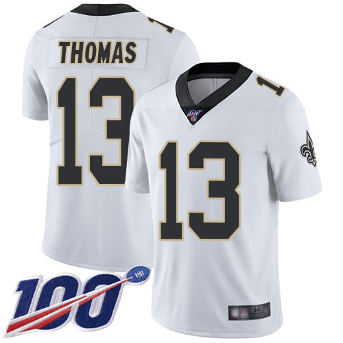 Saints #13 Michael Thomas White Men’s Stitched Football 100th Season Vapor Limited Jersey