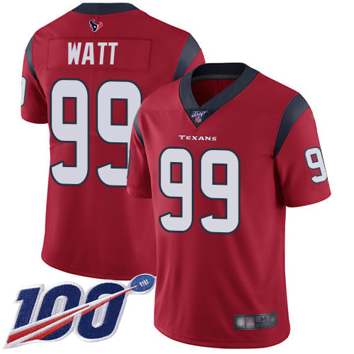 Texans #99 J.J. Watt Red Alternate Men’s Stitched Football 100th Season Vapor Limited Jersey
