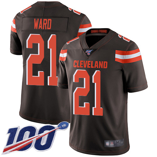 Nike Browns #21 Denzel Ward Brown Team Color Men’s Stitched NFL 100th Season Vapor Limited Jersey
