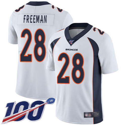 Nike Broncos #28 Royce Freeman White Men’s Stitched NFL 100th Season Vapor Limited Jersey