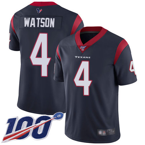 Texans #4 Deshaun Watson Navy Blue Team Color Men’s Stitched Football 100th Season Vapor Limited Jersey