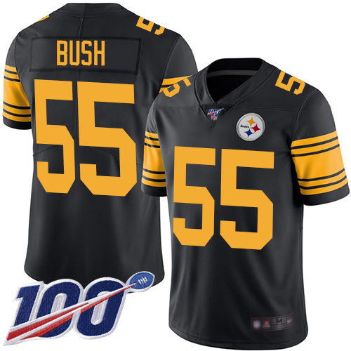 Steelers #55 Devin Bush Black Men’s Stitched Football Limited Rush 100th Season Jersey